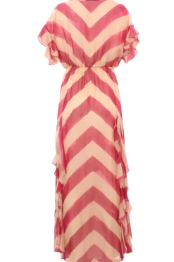 Abito lungo in chiffon con motivo chevron