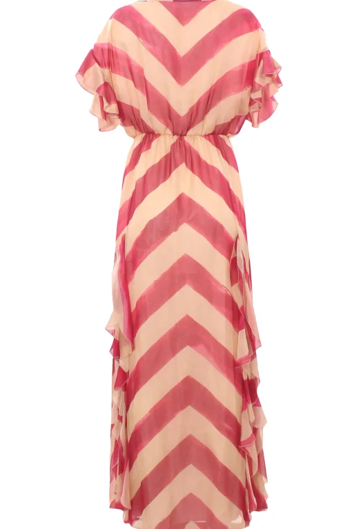 Abito lungo in chiffon con motivo chevron