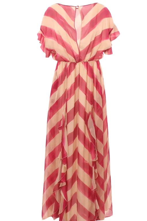 Abito lungo in chiffon con motivo chevron