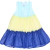 Abito smanicato in cotone con rouches