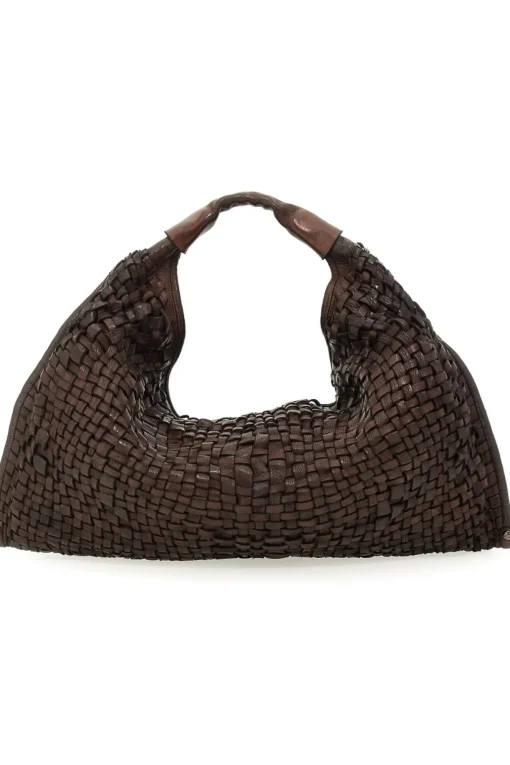 Borsa a spalla in pelle di vacchetta intrecciata