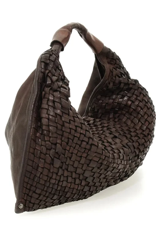 Borsa a spalla in pelle di vacchetta intrecciata