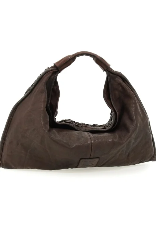 Borsa a spalla in pelle di vacchetta intrecciata