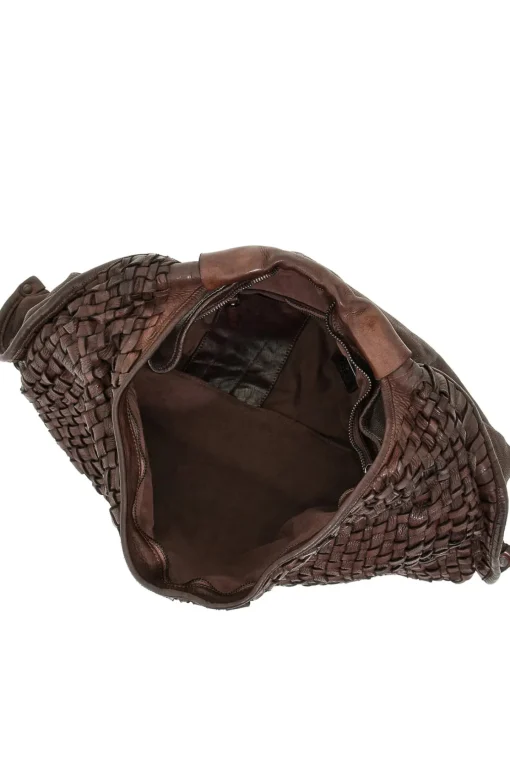 Borsa a spalla in pelle di vacchetta intrecciata