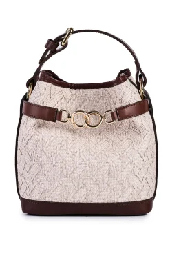 Borsa secchiello piccolo in rafia jacquard