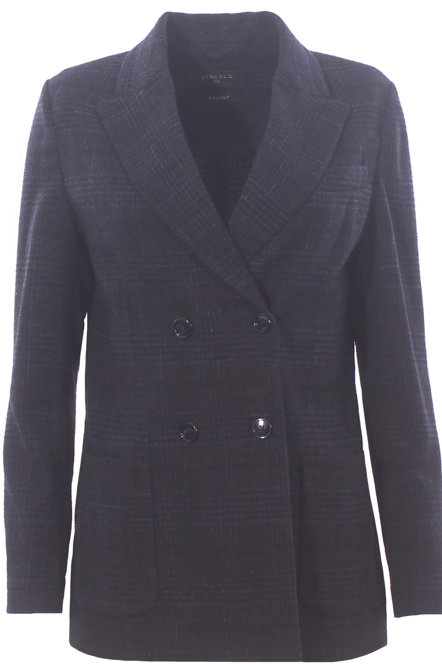 Giacca doppiopetto check in jersey di lana