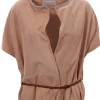 Giacca smanicata in suede con cintura