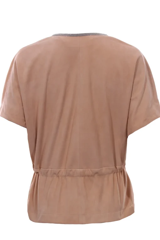 Giacca smanicata in suede con cintura