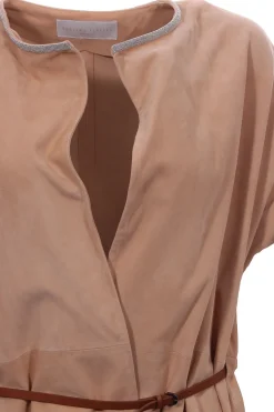 Giacca smanicata in suede con cintura
