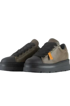 Lace up shoe leather rubberized leather