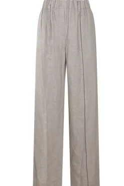 Pantalone gamba larga in lino metalizzato